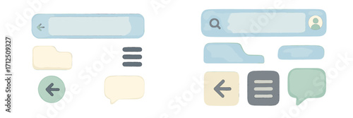Colorful interface design elements featuring chat bubbles and navigation icons suitable for app development projects
