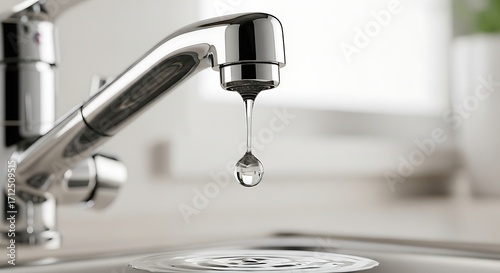 Wallpaper Mural Dripping faucet in a kitchen sink, water droplet falling. Torontodigital.ca