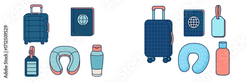 Travel essentials for a comfortable and organized journey with luggage, passport, and accessories