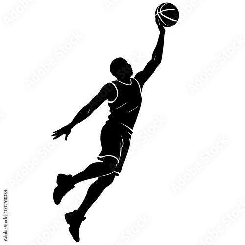 Basketball Player Jump Shot Silhouette Vector Illustration