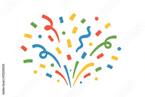 Colorful confetti splash vector illustration. Flat style party popper explosion. Festive design element for birthday, celebration, or carnival. Surprise holiday background concept.