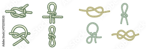 Diverse collection of various rope knots for sailing, climbing, and general utility purposes in outdoor activities