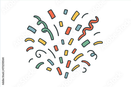 Confetti splash effect vector illustration. Party popper explosion for celebration, birthday or carnival. Colorful flat design element for holiday or new year fun surprise.