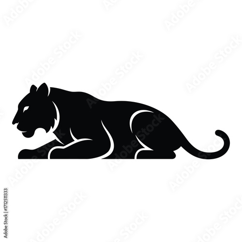 Majestic black panther silhouette lying down side view powerful feline predator silhouette