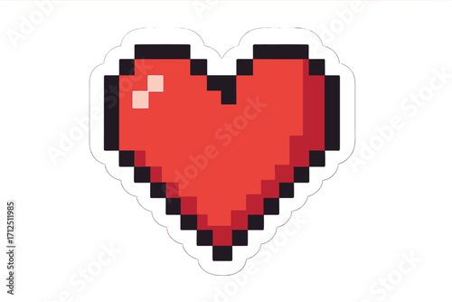 Pixel heart icon for video games. 8-bit retro style love symbol. Health bar life point for gaming interface. Romantic sticker for Valentine's day. Vector illustration.