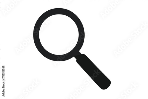 Magnifying glass icon for search, zoom, and analysis. Vector silhouette symbol for investigation, discovery, and research. Find, look, and inspect web element concept.