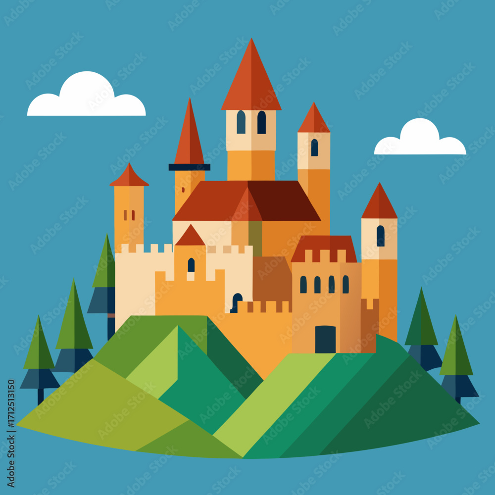 Naklejka premium Hot Air Balloons in the Middle of the Mountain Vector Art Illustration