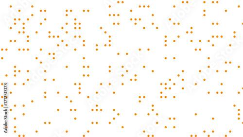 Abstract pattern of small orange squares scattered on a white background, creating a minimalist digital texture.