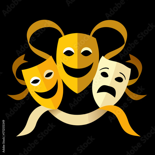 Theatre Masks Vector Illustration – Comedy and Tragedy Drama Masks