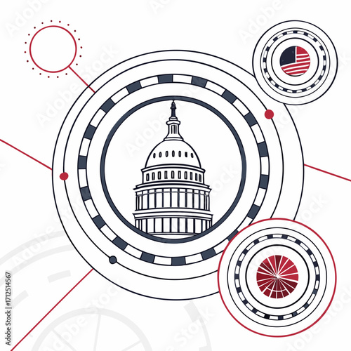 Capitol building illustration with circular design