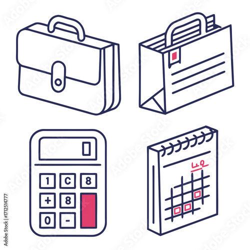 Business and finance icons with calculator and calendar