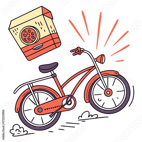 A bicycle delivering a pizza box illustration