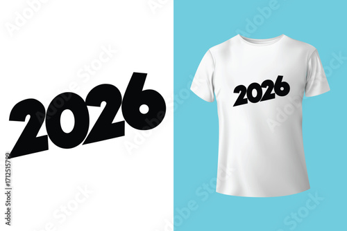 Adobe Illustrator Artwork 2026 Happy new year typographic design with festive fireworks and t shirt mockup