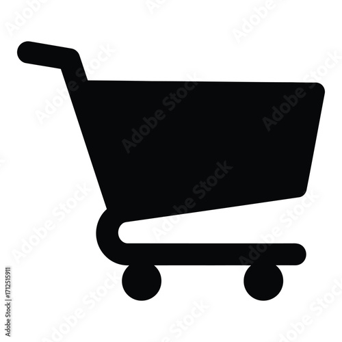 Simple black silhouette shopping cart icon for e-commerce and retail silhouette
