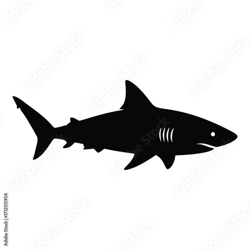 Silhouetted great white shark icon swimming gracefully underwater ocean depths silhouette