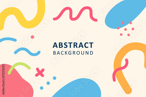 Playful colorful vector background with abstract geometric shapes and minimal doodle elements on light cream backdrop.