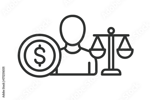 Fair compensation and salary balance icon. Employee payment and wage justice concept. Legal settlement, work value, and business ethics. Financial equality vector symbol.