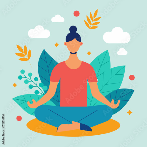 Meditating Person Vector Illustration – Mindfulness and Yoga Concept