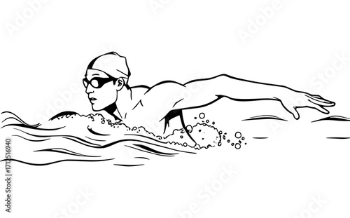 Wallpaper Mural illustration of a swimming man wearing glasses and a cap Torontodigital.ca