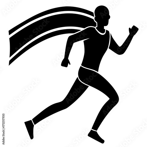 Runner Silhouette Sprinting Athlete at Finish Line Vector Illustration