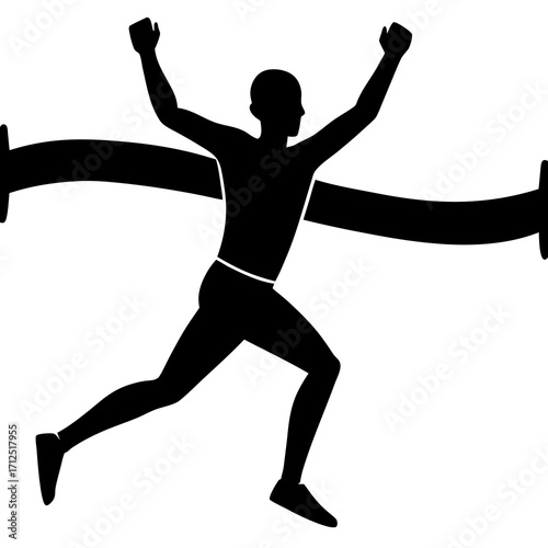 Runner Silhouette Sprinting Athlete at Finish Line Vector Illustration
