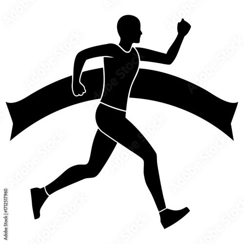 Runner Silhouette Sprinting Athlete at Finish Line Vector Illustration