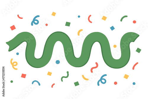 Serpentine background. Confetti effect vector. Cartoon illustration flat style. Party celebration element. Festive decoration. Carnival birthday graphic. Fun holiday design.
