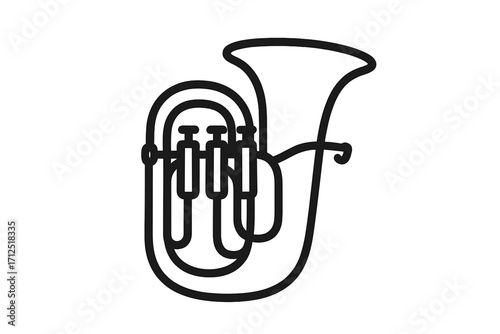 Tuba icon, linear symbol for music. Vector illustration of a brass instrument. Classic orchestra equipment pictogram. Simple outline for concert, jazz band, or sound logo design.