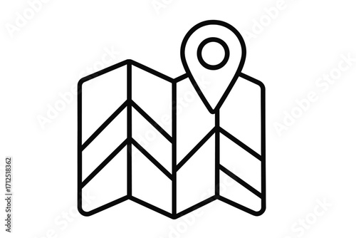 Map location pin icon. Simple line art symbol for navigation, destination, and GPS. Vector illustration for travel, direction, and route finding. Pointer on a folded map.