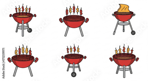 Collection of barbecue grill illustrations, perfect for summer cookouts, grilling, and outdoor dining designs and projects