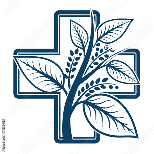 Herbal medicine cross in vector format illustration