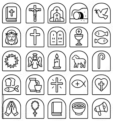 Icon pack, icon sheet, christian theme, outline version