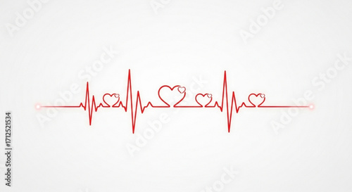 Heartbeat line with hearts a symbol of love, health, and life a simple and elegant design for medical or romantic themes