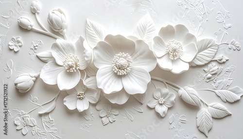 Ornate white floral relief design