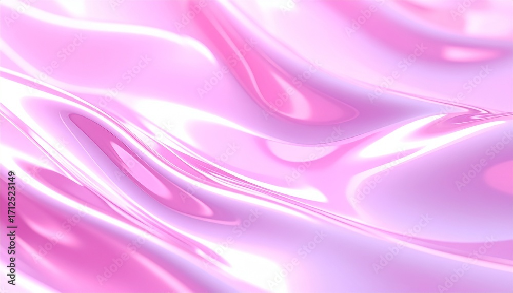 Fototapeta premium Glossy Pink Flowing Waves 紫がかったピンクのツヤのある流体が波打つ様子
