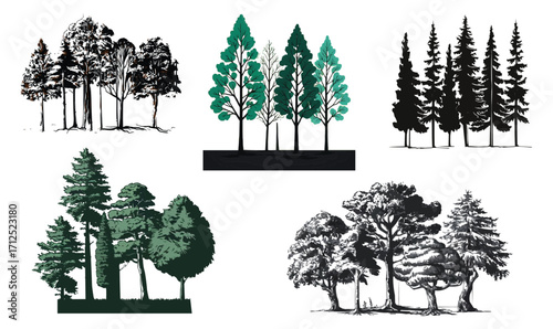 Vector illustration separate unique tree set art