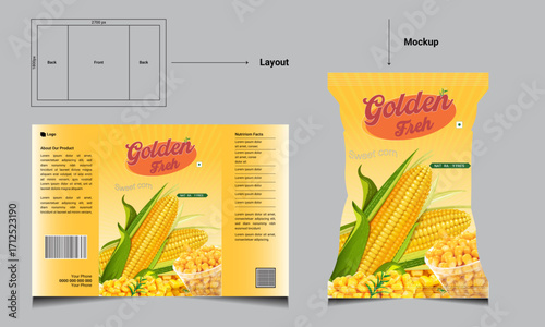 Corn Packaging Design for Snack or Food Branding | Editable corn packaging design suitable for commercial branding. Vector file with layers for easy customization.