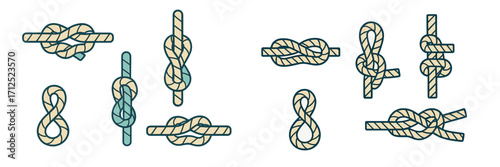 Assortment of traditional and practical rope knots, bends, and hitches for nautical and outdoor use