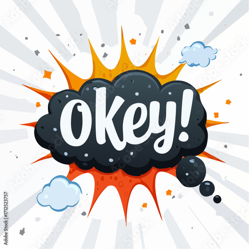 Comic Style "Okey!" Text in Burst Bubble Effect Illustration