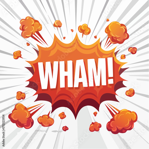 Comic Bubble Effect Text Illustration Dynamic WHAM! Explosion Burst on White Background