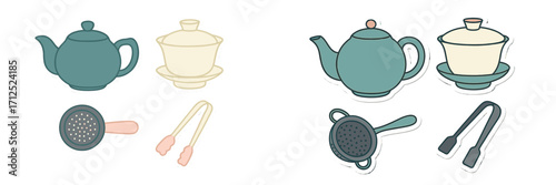 Elegant collection of traditional tea ceremony essentials and accessories including teapots, gaiwans, strainers, and tongs