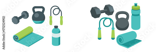 Collection of essential fitness equipment and gym accessories for a healthy lifestyle and effective workout routine