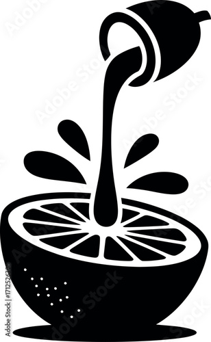 Juice pouring from fruit silhouette graphic