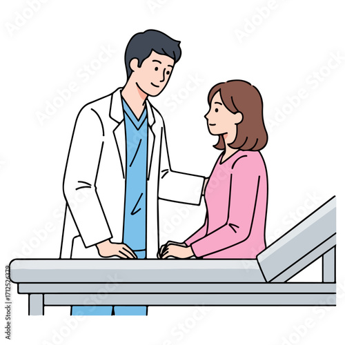 Doctor and patient discussing health issues in hospital room.