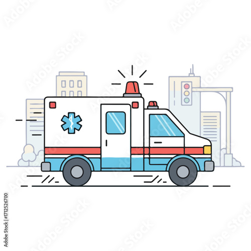 Emergency ambulance vehicle rushing through the city streets.