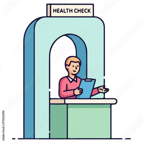 Health Check Station with Attendant Providing Medical Services.