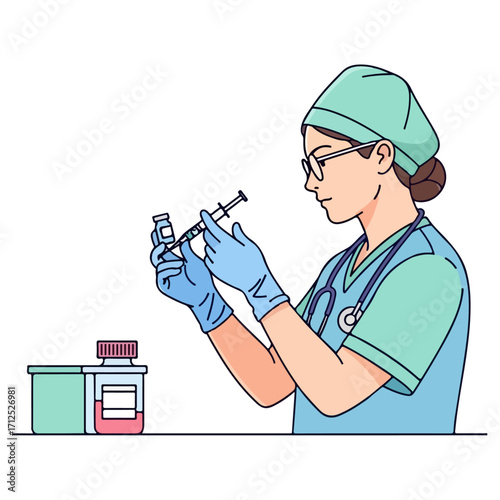 Medical professional preparing a vaccine injection for patient care.