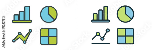 Modern business analytics and financial data visualization charts and graphs icons for digital interfaces and reports