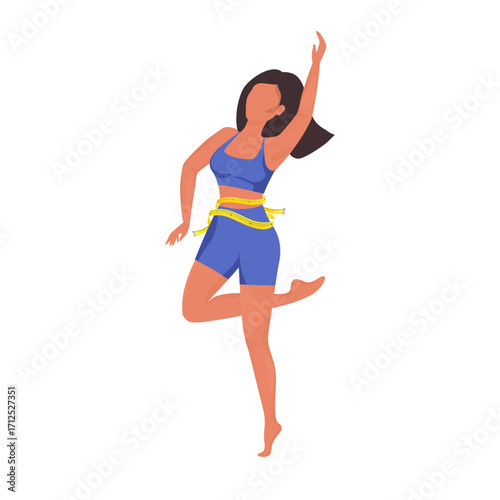Woman measuring her waist and celebrating weight loss success