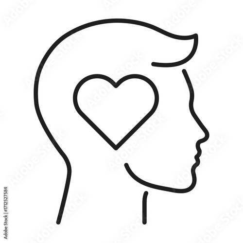 head with heart line vector icon. Mental health concept
